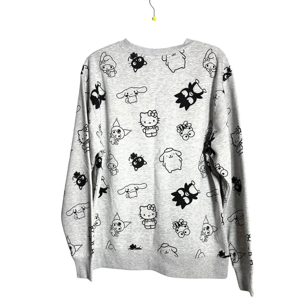 SANRIO HELLO KITTY & FRIENDS Crew Sweatshirt NEW LS Fleece Gray Size M - Picture 2 of 6